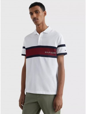 Tommy Hilfiger Regular Fit Colorblock Flag Polo Polos White | 0861-IDMSJ