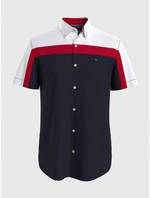 Tommy Hilfiger Regular Fit Colorblock Shirt Shirts Primary Red | 6873-MXQFW