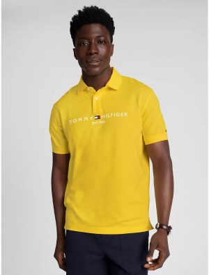Tommy Hilfiger Regular Fit Embroidered Tommy Logo Polo Polos Warm Yellow | 2341-ZLOFN
