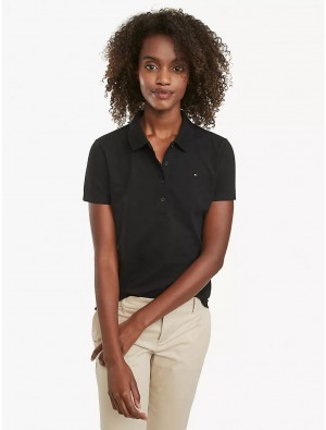 Tommy Hilfiger Regular Fit Essential Stretch Cotton Polo T-Shirts & Polos Th Deep Black | 4896-NKMCB