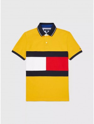 Tommy Hilfiger Regular Fit Flag Polo Tops Courtside Yellow | 7320-ZGLJY