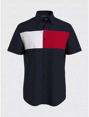 Tommy Hilfiger Regular Fit Flag Shirt Shirts Desert Sky | 8712-TGPJE