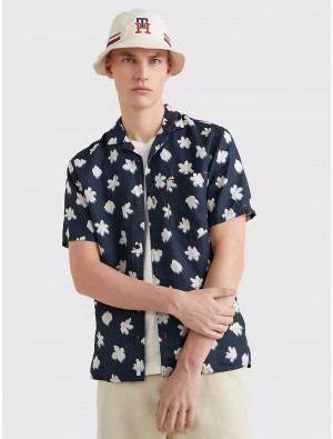 Tommy Hilfiger Regular Fit Flower Print Linen Shirt Shirts Desert Sky / Weathered White /Multi | 7496-WFZAQ