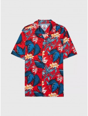 Tommy Hilfiger Regular Fit Hawaiian Shirt Tops Tropical Leaf Print | 4635-PSFVJ