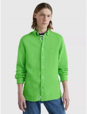 Tommy Hilfiger Regular Fit Linen Poplin Shirt Shirts Spring Lime | 7439-LEWOY