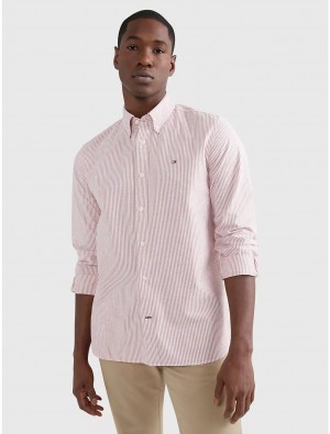 Tommy Hilfiger Regular Fit Oxford Stripe Shirt Shirts Cinnabar Red | 3528-LUHVF