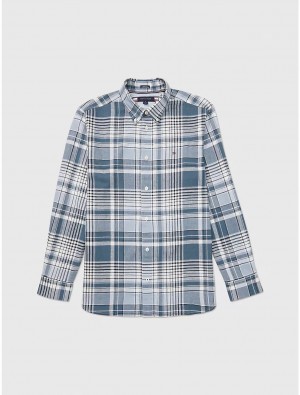 Tommy Hilfiger Regular Fit Plaid Linen and Cotton Shirt Tops Desert Sky / Daybreak Blue / Multi | 7508-YLVUG