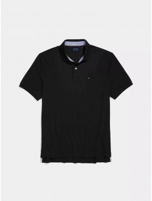 Tommy Hilfiger Regular Fit Polo Tops Th Deep Black | 8725-HGNBJ