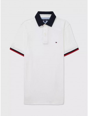 Tommy Hilfiger Regular Fit Pop Collar Polo Tops Fresh White | 1702-OETQV