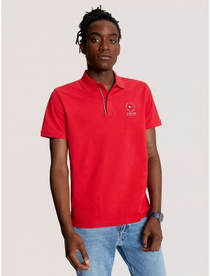 Tommy Hilfiger Regular Fit Round Logo Polo Polos Primary Red | 4735-ZSEPQ