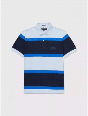 Tommy Hilfiger Regular Fit Rugby Stripe Polo Tops Breezy Blue | 1802-MKULF