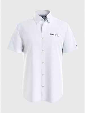 Tommy Hilfiger Regular Fit Script Logo Shirt Shirts Fresh White | 1534-VAOHC