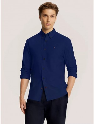 Tommy Hilfiger Regular Fit Solid Poplin Shirt Shirts Midnight Blue | 7410-HMYQR