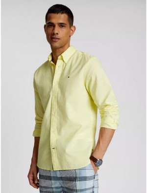 Tommy Hilfiger Regular Fit Solid Stretch Oxford Shirt Tops Citrus Glow | 4678-UXGKB