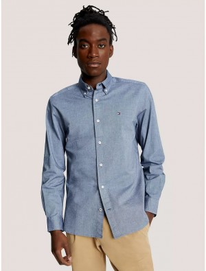 Tommy Hilfiger Regular Fit Solid Stretch Oxford Shirt Shirts Desert Sky/Fresh White | 9720-YIXDV