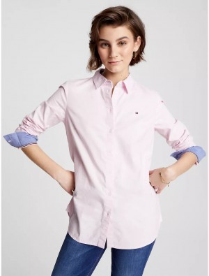 Tommy Hilfiger Regular Fit Stretch Cotton Oxford Shirt Tops & Shirts Cradle Pink | 8695-WMDJS