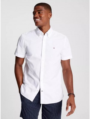 Tommy Hilfiger Regular Fit Stretch Oxford Shirt Shirts Optic White | 6102-ZKSUJ
