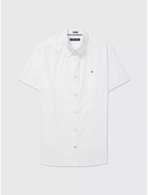 Tommy Hilfiger Regular Fit Stretch Short Sleeve Shirt Tops Optic White TH | 4763-PSIRD