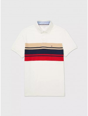 Tommy Hilfiger Regular Fit Stripe Performance Polo Tops White Suede | 7498-DMJKC