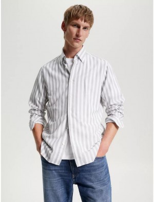 Tommy Hilfiger Regular Fit Stripe Shirt Shirts Grey Fog / Optic White | 4853-MPIZS