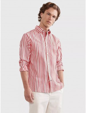 Tommy Hilfiger Regular Fit Stripe Shirt Shirts Primary Red | 7594-ESQHF