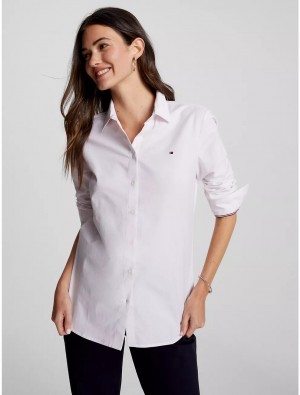 Tommy Hilfiger Regular Fit Stripe Shirt Tops & Shirts Precious Pink/Bright White | 4037-YWXBR