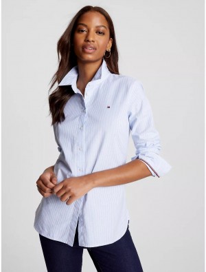 Tommy Hilfiger Regular Fit Stripe Shirt Tops & Shirts Seldom Blue/Bright White | 4932-RGWSF