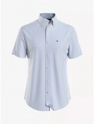 Tommy Hilfiger Regular Fit Stripe Stretch Shirt Shirts Blue/White | 4259-BREIY