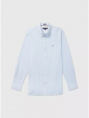 Tommy Hilfiger Regular Fit Stripe Stretch Shirt Tops Copenhagen Blue | 0284-WLKQM