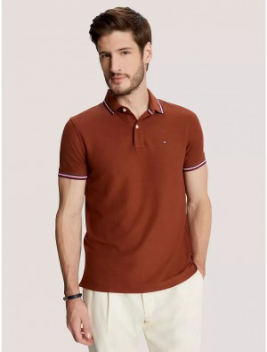 Tommy Hilfiger Regular Fit Tipped Polo Polos Heritage Gold | 5981-SWHIV
