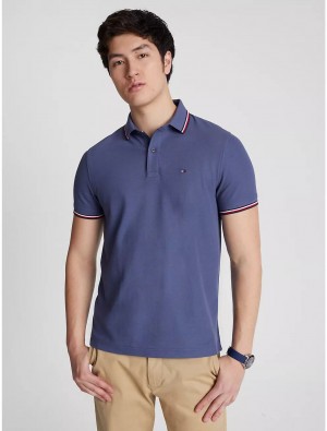 Tommy Hilfiger Regular Fit Tipped Polo Polos Bank Blue | 6398-USZPH