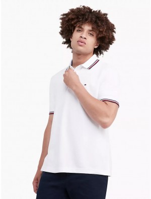 Tommy Hilfiger Regular Fit Tipped Polo Polos Fresh White | 7539-FDNQM