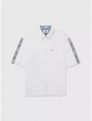 Tommy Hilfiger Relaxed Fit Contrast Tape Shirt Tops Fresh White | 8126-GJQZK