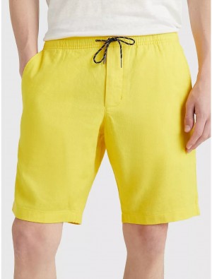Tommy Hilfiger Relaxed Fit Solid Linen Short Pants & Shorts Vivid Yellow | 4729-HRKNO