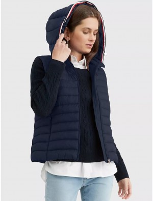 Tommy Hilfiger Removable Hood Puffer Vest Jackets Desert Sky | 4037-QLVDX