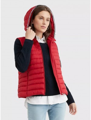 Tommy Hilfiger Removable Hood Puffer Vest Jackets Primary Red | 1342-EXRJS