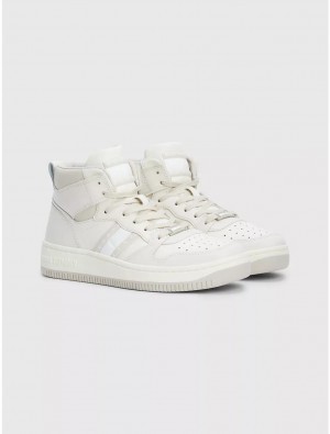 Tommy Hilfiger Retro Leather High-Top Sneaker Shoes Ivory / Bleached Stone | 3526-OPLME