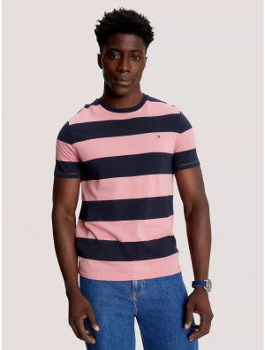 Tommy Hilfiger Rugby Stripe T-Shirt T-Shirts Pink Blossom | 2143-QCNJS