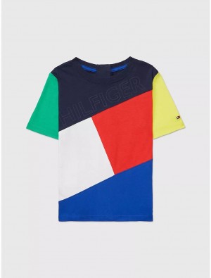 Tommy Hilfiger Seated Fit Colorblock Flag T-Shirt Tops Peacoat Blue/Multi | 6028-ZIOTJ