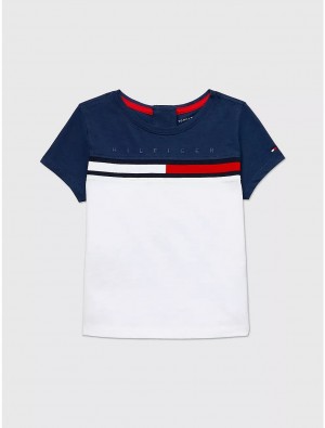 Tommy Hilfiger Seated Fit Colorblock T-Shirt Tops Fresh White | 4370-FVMOI