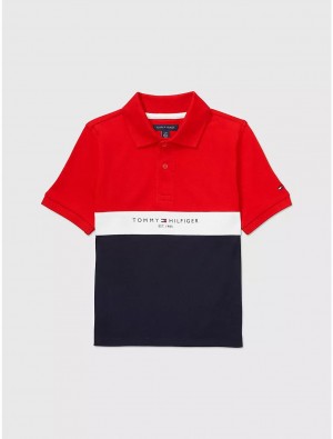 Tommy Hilfiger Seated Fit Flag Block Polo Tops Blush Red | 4501-RUQEF