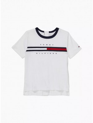 Tommy Hilfiger Seated Fit Logo Stripe T-Shirt Tops Bright White | 1346-DLPHF