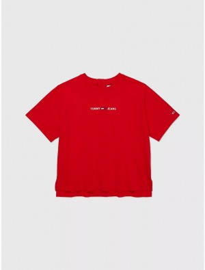 Tommy Hilfiger Seated Fit Logo T-Shirt Tops Blush Red | 1520-RPSFQ