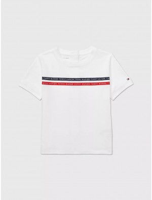 Tommy Hilfiger Seated Fit Logo Tape T-Shirt Tops Fresh White | 5086-ZODVE