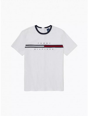 Tommy Hilfiger Seated Fit Signature Stripe T-Shirt Tops Bright White | 3201-JCUNY