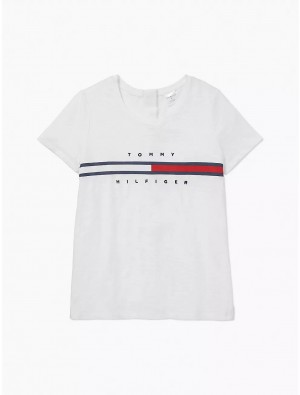Tommy Hilfiger Seated Fit Stripe Signature T-Shirt Tops Bright White | 0713-PGZBS