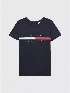 Tommy Hilfiger Seated Fit Stripe Signature T-Shirt Tops Sky Captain | 6218-EIVLX