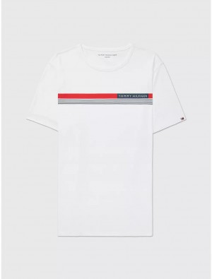 Tommy Hilfiger Sensory Chest Stripe T-Shirt Tops Optic White TH | 3786-CMASW
