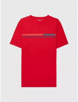 Tommy Hilfiger Sensory Chest Stripe T-Shirt Tops Primary Red | 1034-BQJPG