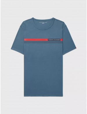 Tommy Hilfiger Sensory Chest Stripe T-Shirt Tops normandy blue | 2406-NYHJR